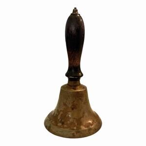 Antique Brass School House Hand Bell Wood Handle Used By School Marms Recess